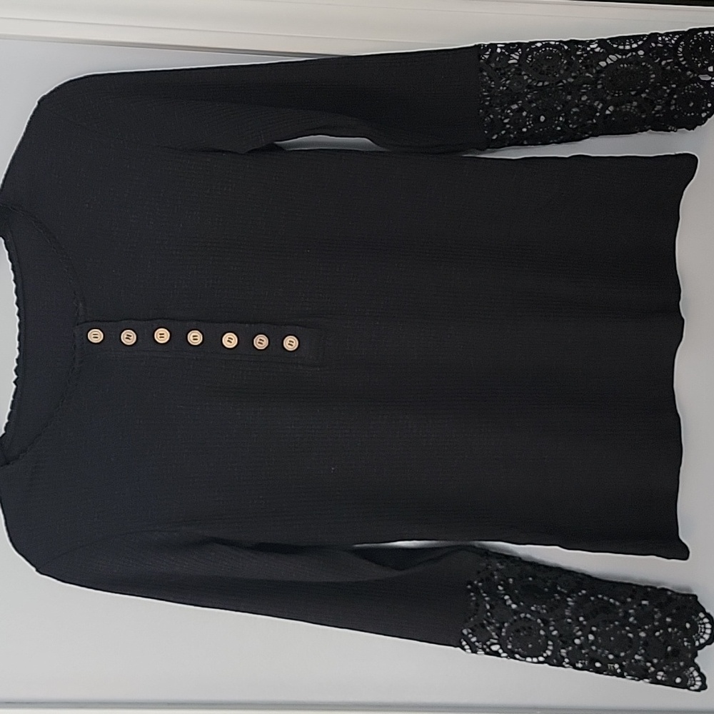 SHEIN Black Rib-Knit Long Sleeve Tee